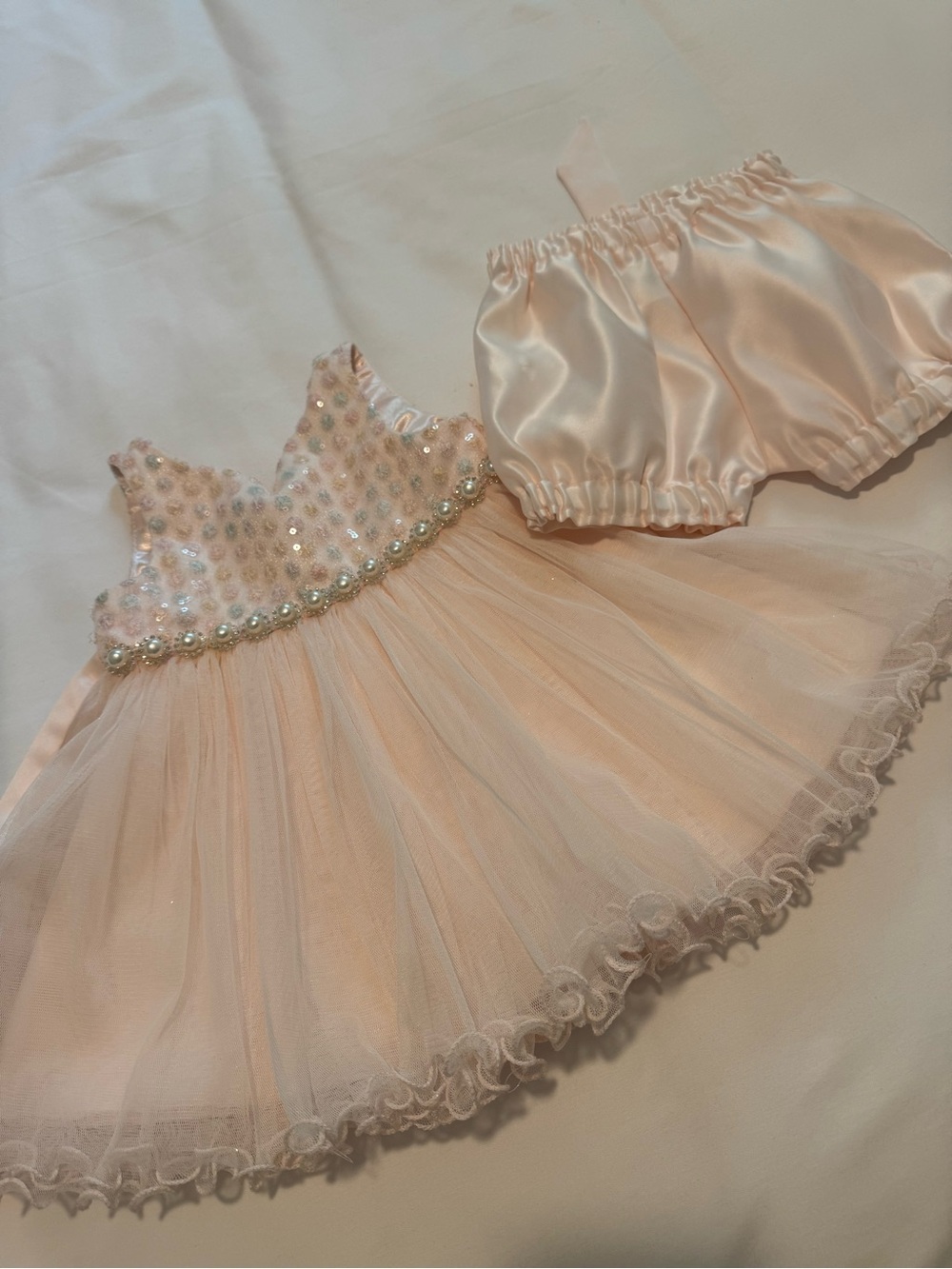 Light pink pearl baby girl Satin dress